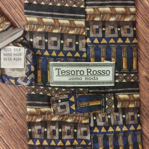 Tesoro Rosso Uomo Moda Men's Abstracted Pattern 100% Silk Neck Tie - Picture 2 of 2